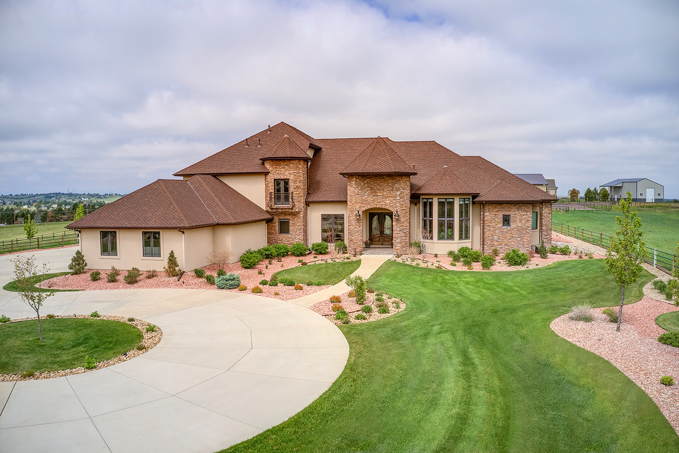 Aerial large brick house